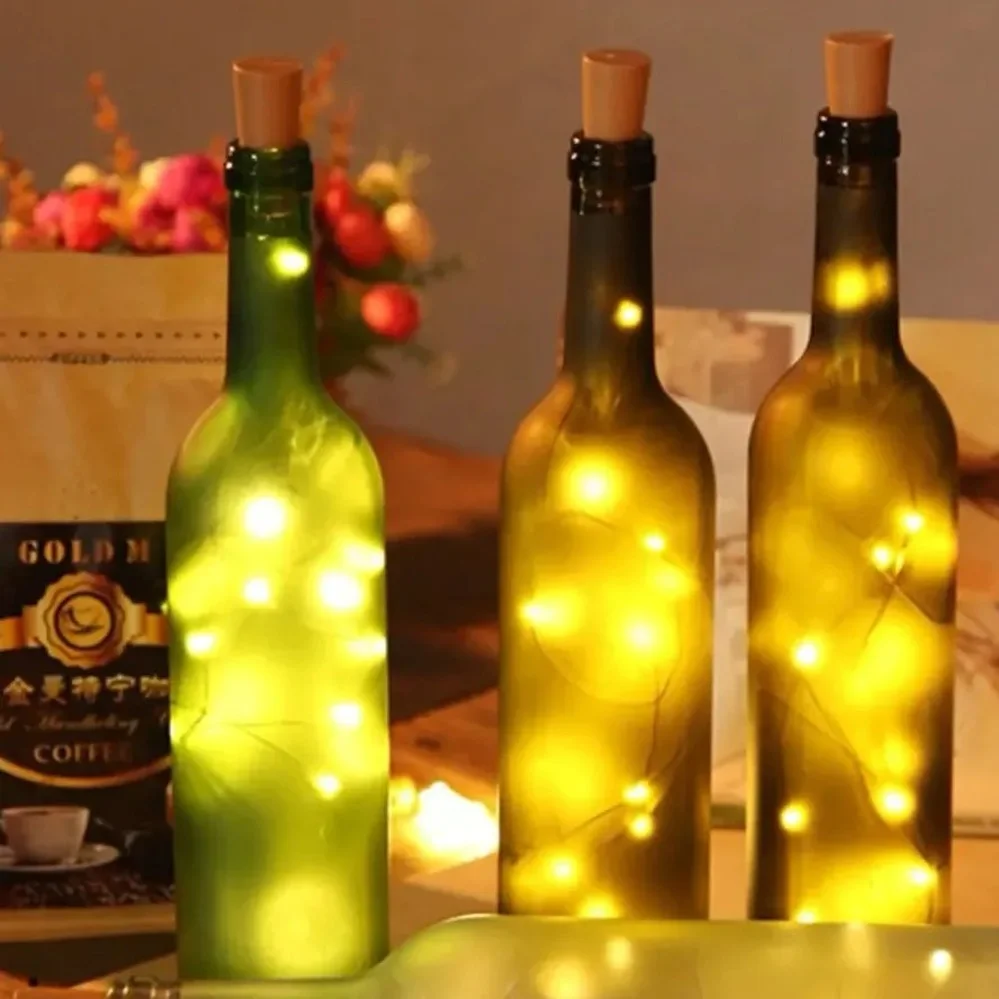 Tira de luces LED para tapón de botella de vino, cadena de luces de alambre de cobre, luz de hadas para vacaciones, Navidad, vacaciones, fiesta, decoración de boda, 1M, 2M, 3M