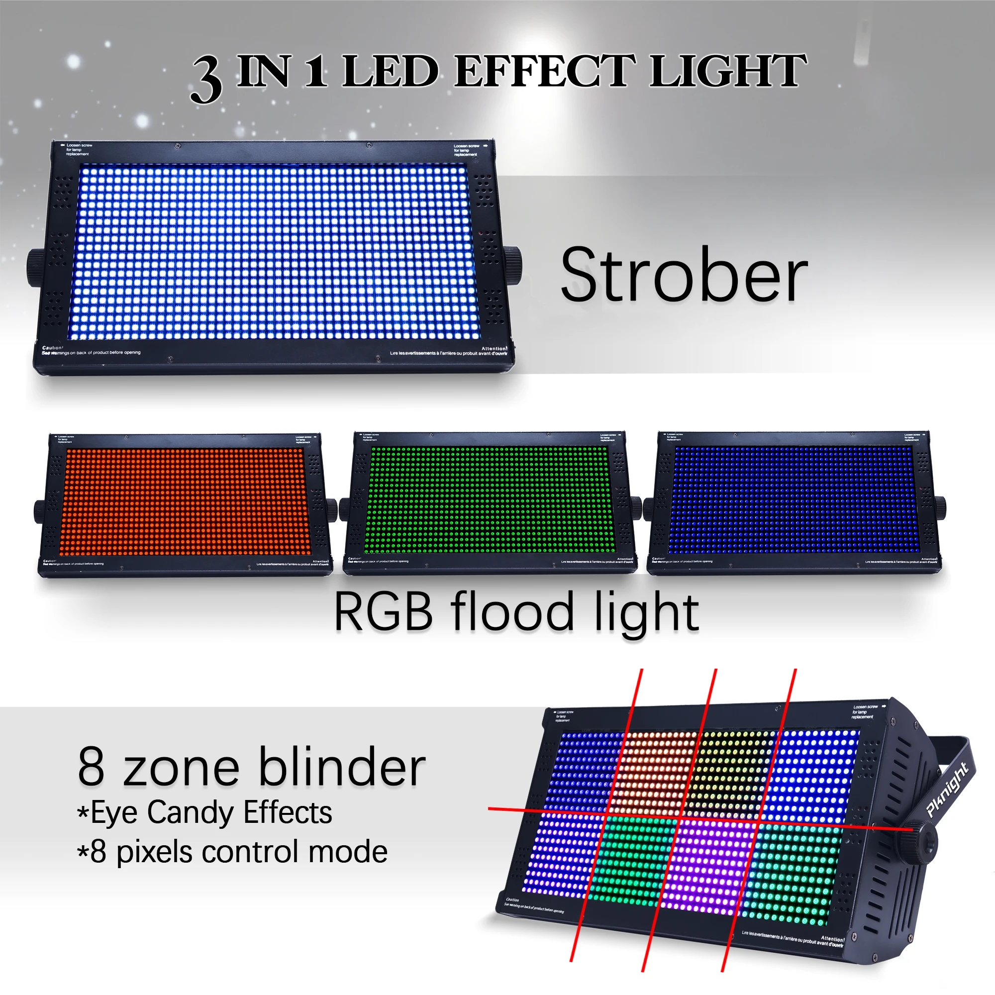 Pknight atomic Stage Multifunctional LED Strobe/Flood/Blinder Light with 960 SMD RGB LEDs,8 Zones Flash Panel DJ Light