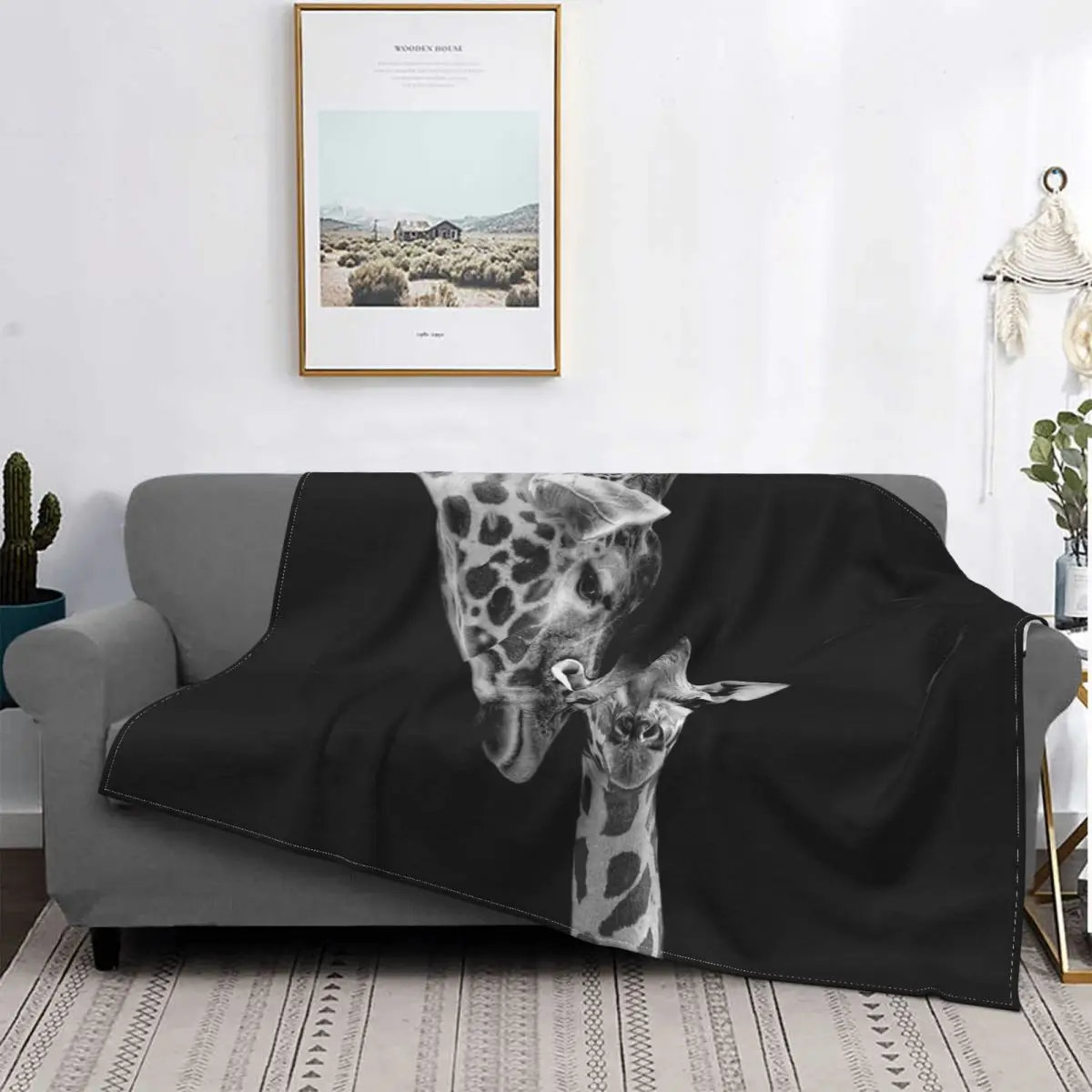 

Animals Beautiful Mom And Baby Giraffe Playing Blankets Fleece Decoration Ultra-Soft Throw Blankets