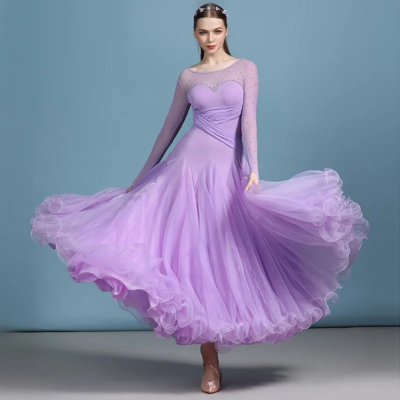 Elegant Purple See Though Back Women Standard Ballroom Dress Tango Dance Costumes Waltz Dress For Dancing Clothes Dance Wear