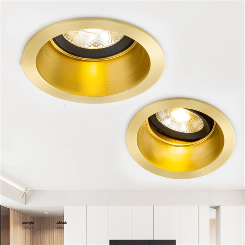 Full copper anti-glare embedded ceiling lights LED living room wall aisle hotel COB cow eye hole light study dining room lamps