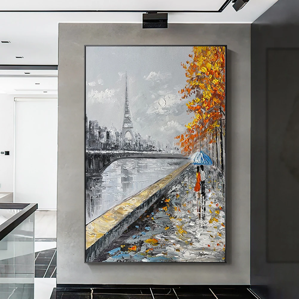 

Hand Painted Oil Painting on Canvas, Abstract Street Scenery Oil Painting, Mural, Home Wall Decor Wall Art, Street View Picture