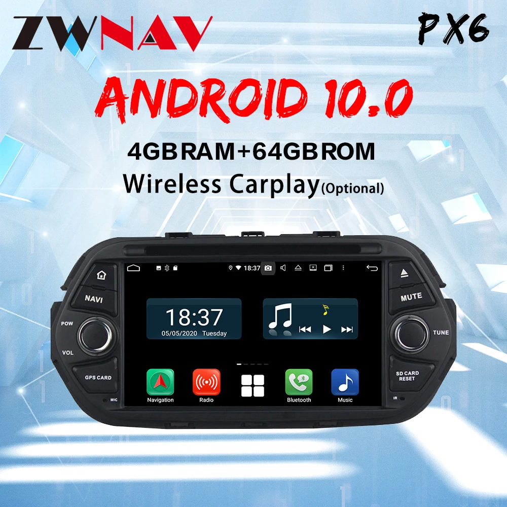 ZWNAV Android 10 For FIAT EGEA TIPO 2015-2017 Dodge Neon 2015-2018 GPS Navigation Multimedia Player DVD IPS 7