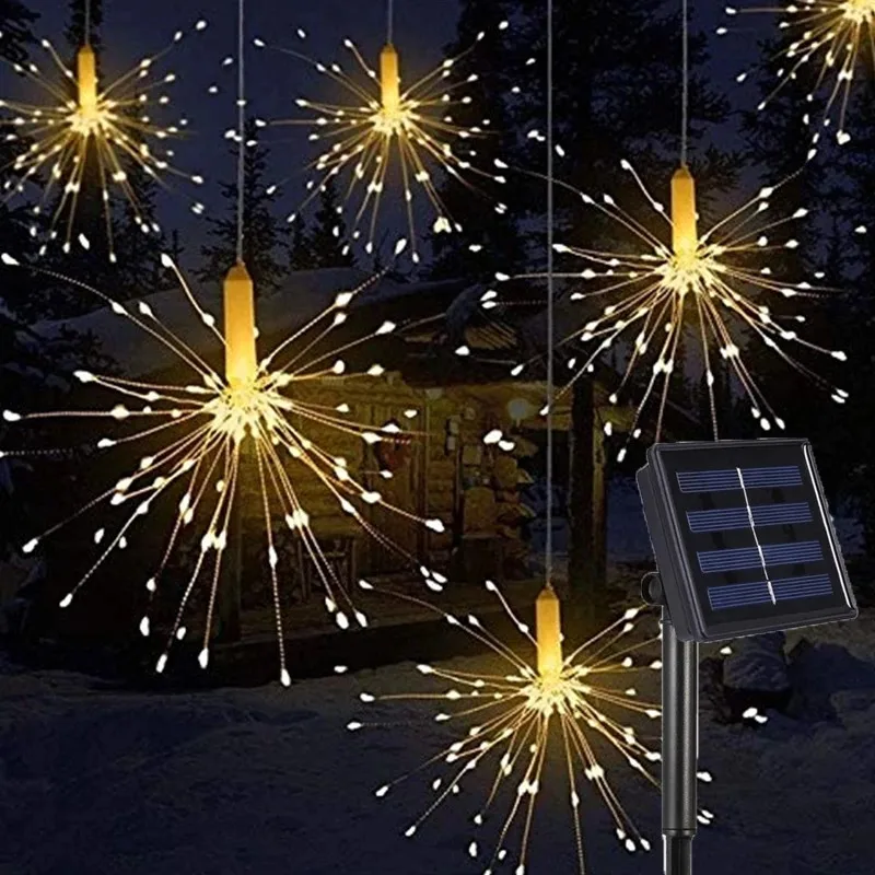 120Led 200 Led Solar Lamp Starburst String Light Copper Wire Solar Panel Powered Fairy DIY Firework Xmas Explosion Wedding Light