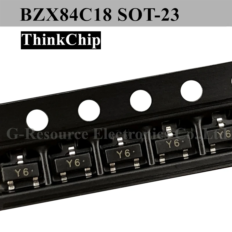 (100Pcs) BZX84C18 Sot-23 BZX84 18V SOT23 Smd Spanning Gestabiliseerd Diode (Markering Y6)