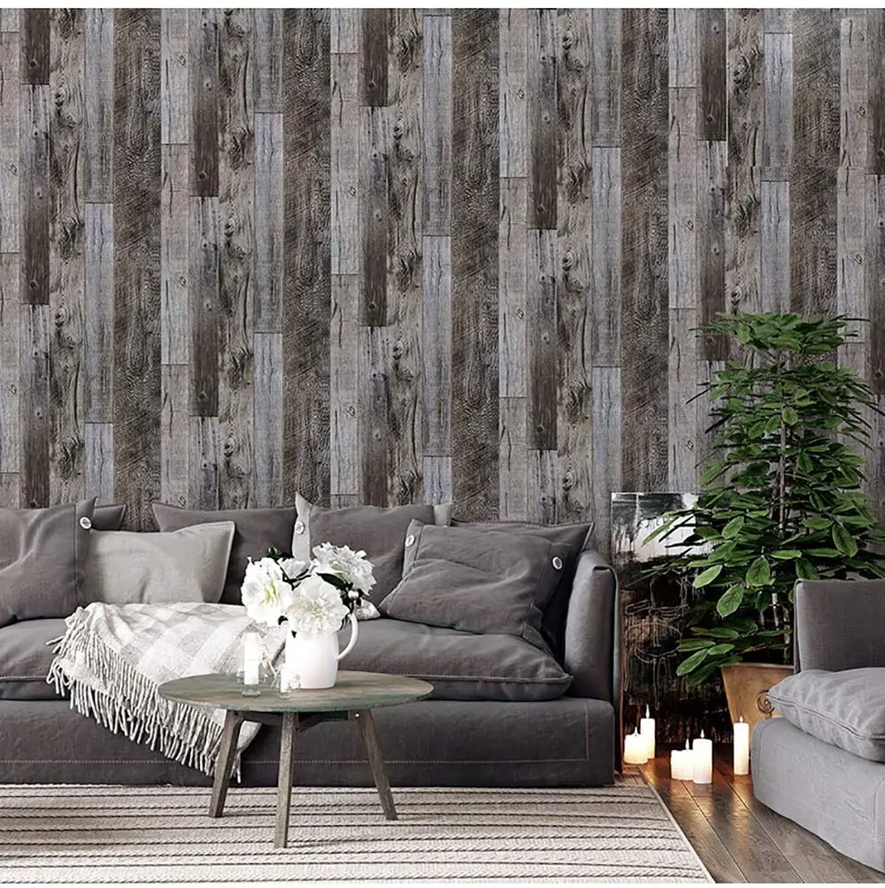 Grey Wood Wallpaper Stick and Peel Wallpaper Self Adhesive Removable Shiplap Contact Paper Wood Texture Wood Look Vinyl Thicken