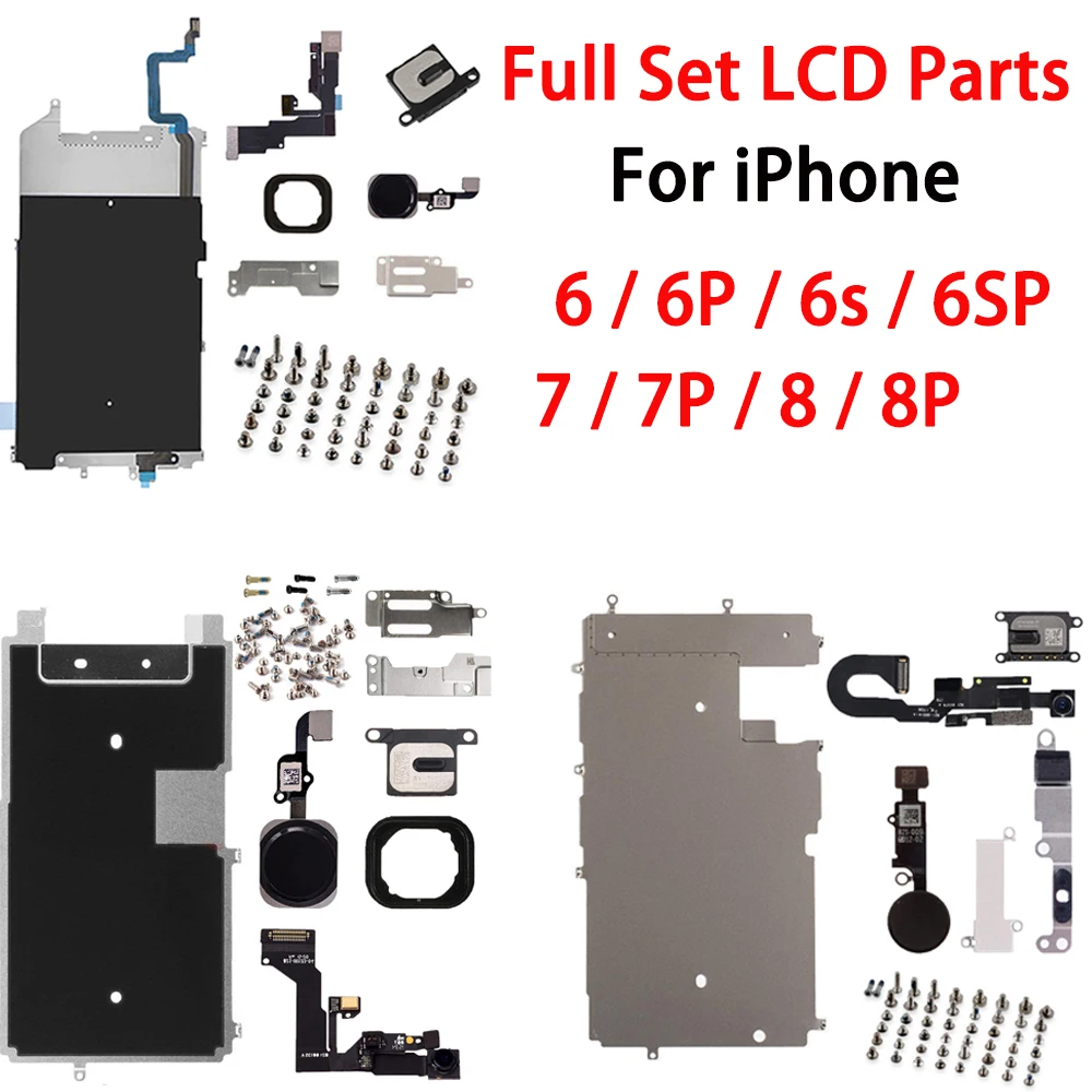 Full LCD Display Repair Parts For iPhone 6 6p 6s 6sP 7 7P 8 8 Plus Front Camera Ear Speaker  Home Button Flex Cable Screws Kit