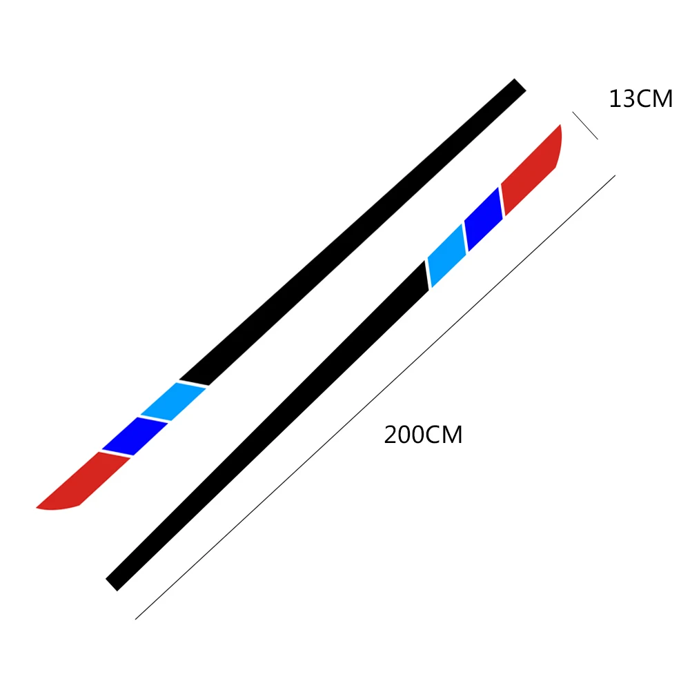 2pcs 200cmx13cm Car Sticker Side Stripe Decal DIY For BMW E46 E60 E90 F30 F10 E39 E36 E46 F20 X5 E70 E53 G30 E87 Car Accessories