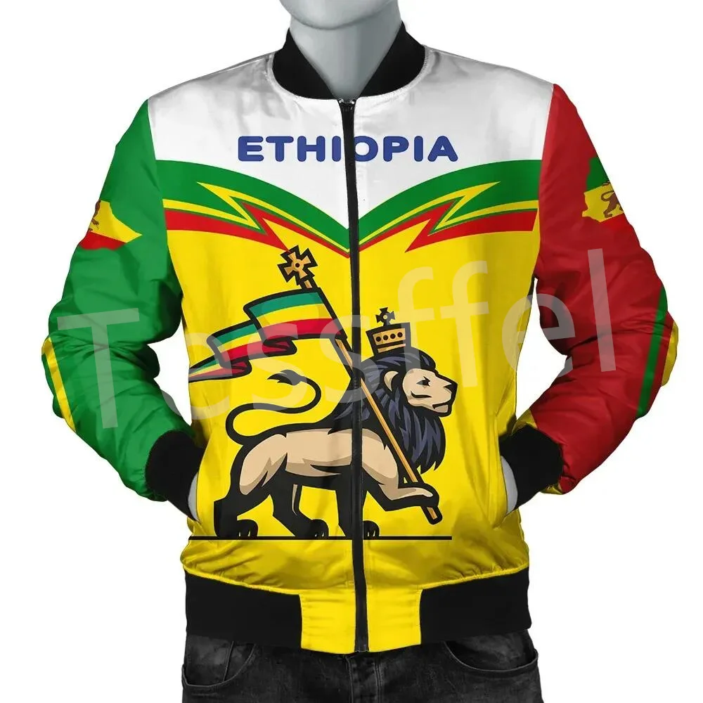 Tessffel Africa Native Tribe Art Ethiopia King County Flag Lion 3DPrint Men/Women Winter Coat Casual Windbreaker Bomber Jacket 3