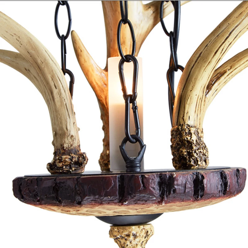 American Rural Creative Antler Resin Chain Droplight Southeast Asia Retro Restaurant Clothes Shop Led Decorative Pendent Lamp
