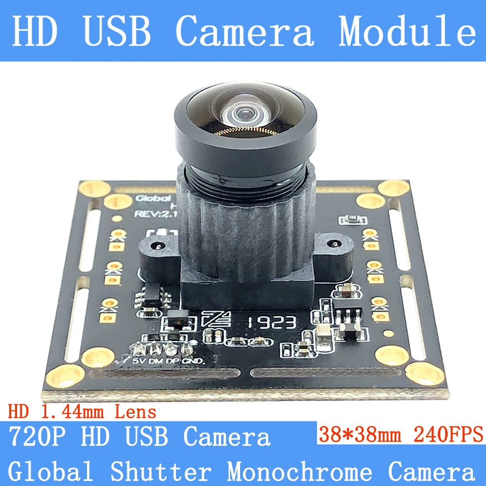 

Plug Play HD 120FPS 240FPS USB Camera Module Wide Angle 720P Global Shutter Monochrome OTG UVC Surveillance Webcam Linux