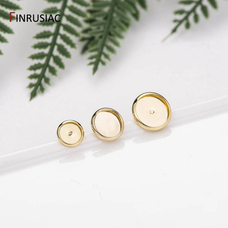 14k Gold Überzogene Ohrring Cabochon Basis Blank Post Ohrring Einstellungen DIY Schmuck, Die Entdeckungen Innere durchmesser 6mm 8mm 10mm 12mm