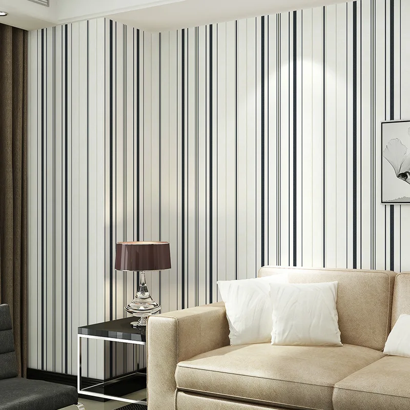 Non-Self Adhesive Minimalist Plain Living Room Bedroom Wallpaper 3D Stripe TV Background Wallpaper Solid Color Thickening