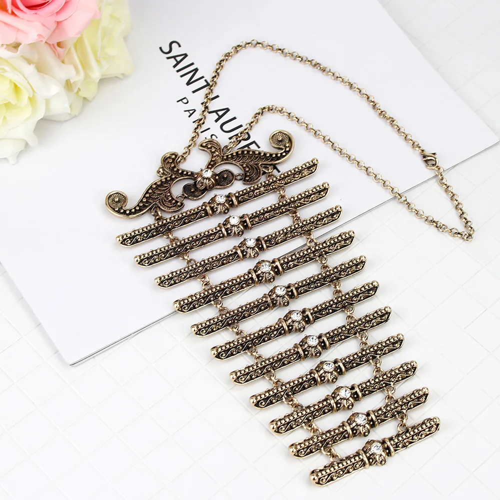 Caucasus Chest Breastplate Bibs Tuekish Women Necklace Retro Gold Color Metal Link Chain Ethinc Dress Jewelry Bridal Gift