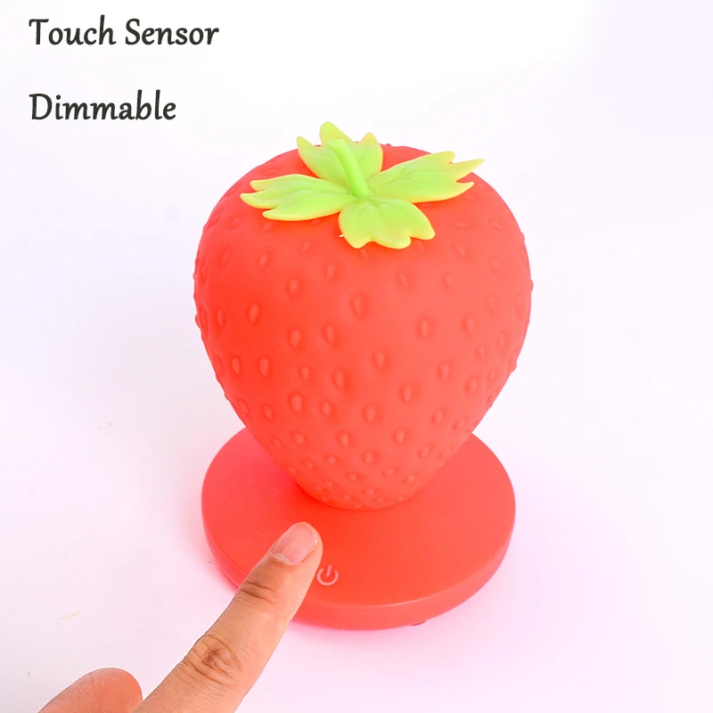 Strawberry Lamp for Bedroom Silicon Touch-Sensor LED USB Rechargeable Dimmable Idyllic Bedside Night Light for House Decoration