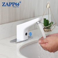 ZAPPO Soild Brass Automatic Hands Touch Free Sensor White Hot and Cold Cloum Water Bathroom Wash Basin Sink Mixer Tap Faucet