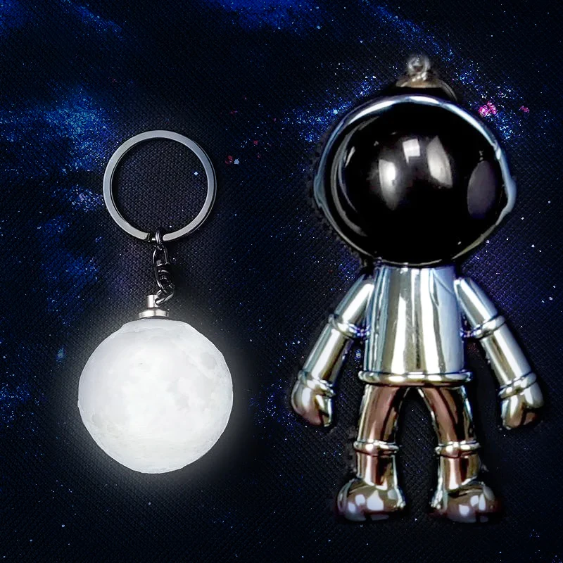 Homhi Astronaut Night Light Creativity Led Mobile Phone Ornaments Decoration Children's Lamps Moon Planet Keychain Gold Silver