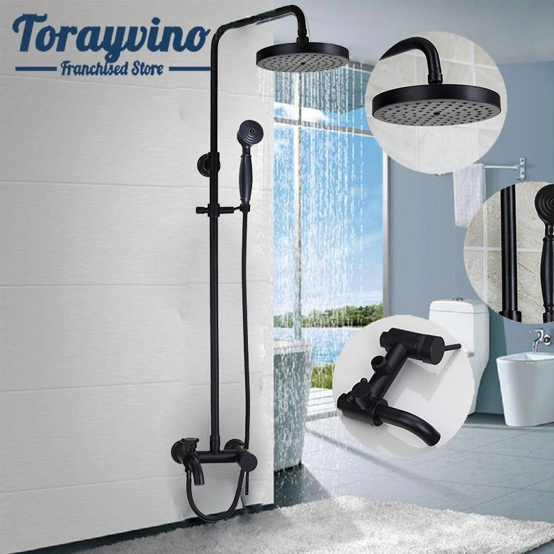 

Torayvino Double Function Shower set chuveiros tap Bathroom Rainfall Shower tap Oil Rubbed Bronze faucets 7.8 Inch mixer faucet