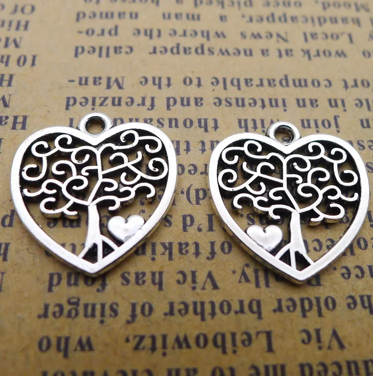 

20pcs/Lot 17x18mm Antique Silver Color Hollow Life Tree Heart Charms Pendant For Jewelry Making DIY Jewelry Findings