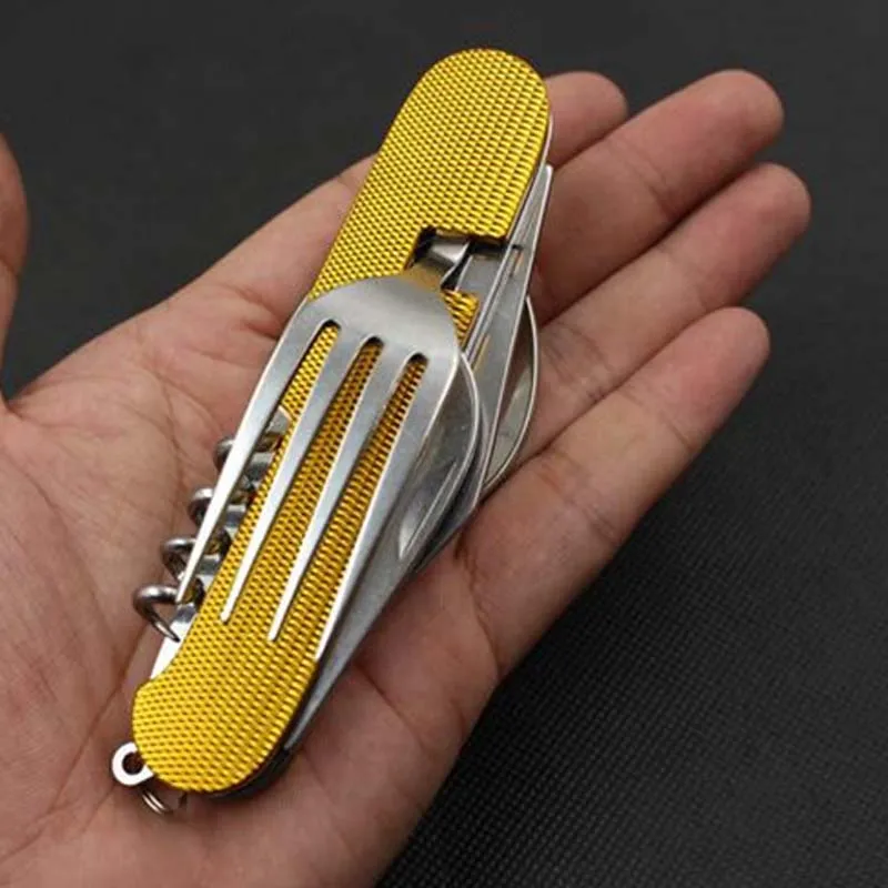 Multifunctional Foldable Pocket Stainless Steel Outdoor Camping Picnic Cutlery Knife Fork Spoon Tableware Parts