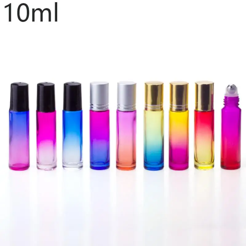 

10ml Gradient Roller Bottles Rainbow Color Glass Bottle Color Essential Oil Bottle with Silver cap LX3064