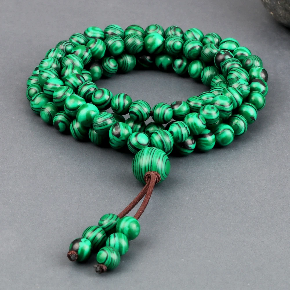 Natural Malachite Stone Bracelet Tasbih Musulman Rosary Prayer 108 Beads Elastic Budda Necklace Charm Wrist Bangles Jewelry Gift