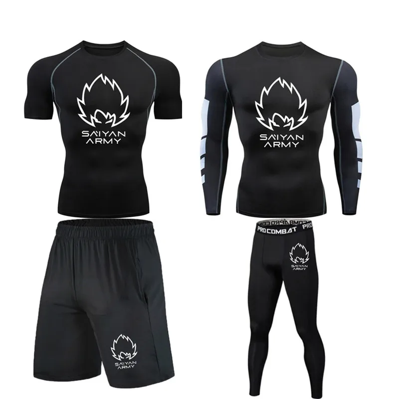 Brand Men Running Set Compression T shirt Tight Pants Sport Suit Gym Jogging Fitness Sportswear Trained Rashguard Tshirt Men MMA