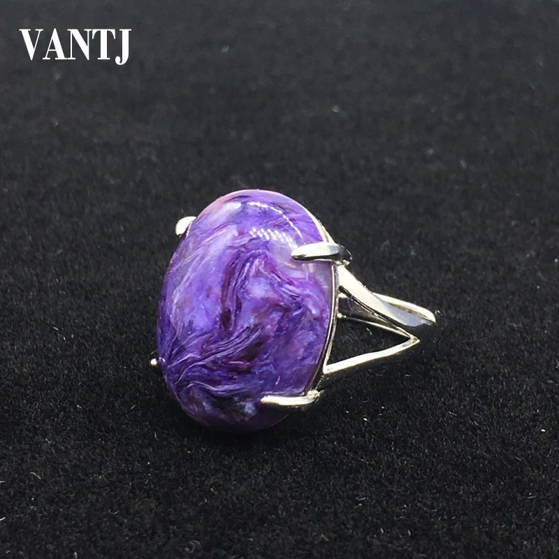 VANTJ Big Stone Natural Charoite Ring 925 Sterling Silver oval15*20mm Fine Jewel Women and Lady Wedding Engagment Party Gift Box