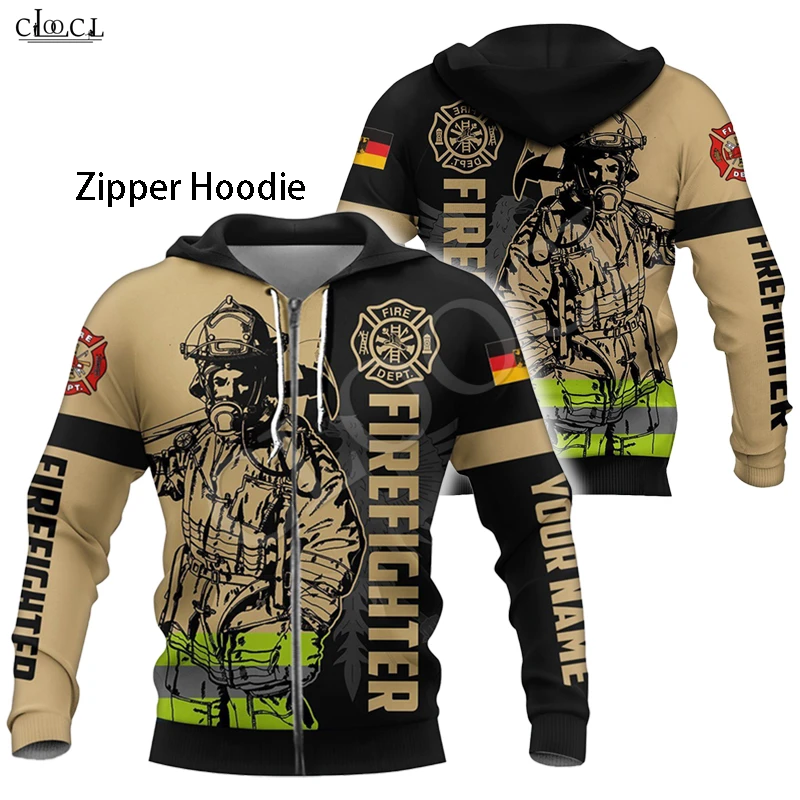 2021  New Style Men Women Firefighter Print Hoodie 3D Hooded Sweatshirt Fireman Long Sleeve Homme Clothes Pullovers Zipper Coat