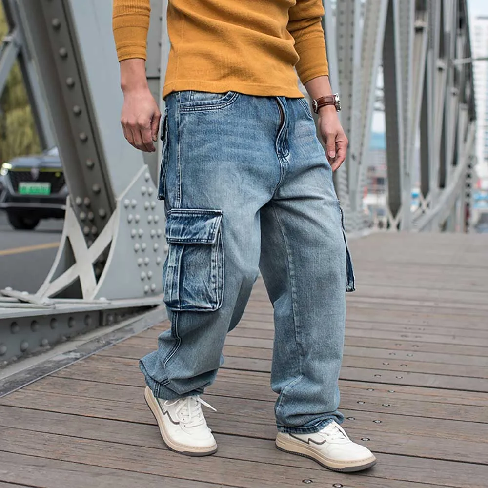 Fashion Cargo Pants Men\'s Casual Jeans Hiphop Harem Trousers Straigth Loose Baggy Streetwear Distressed Denim Clothing Plus Size