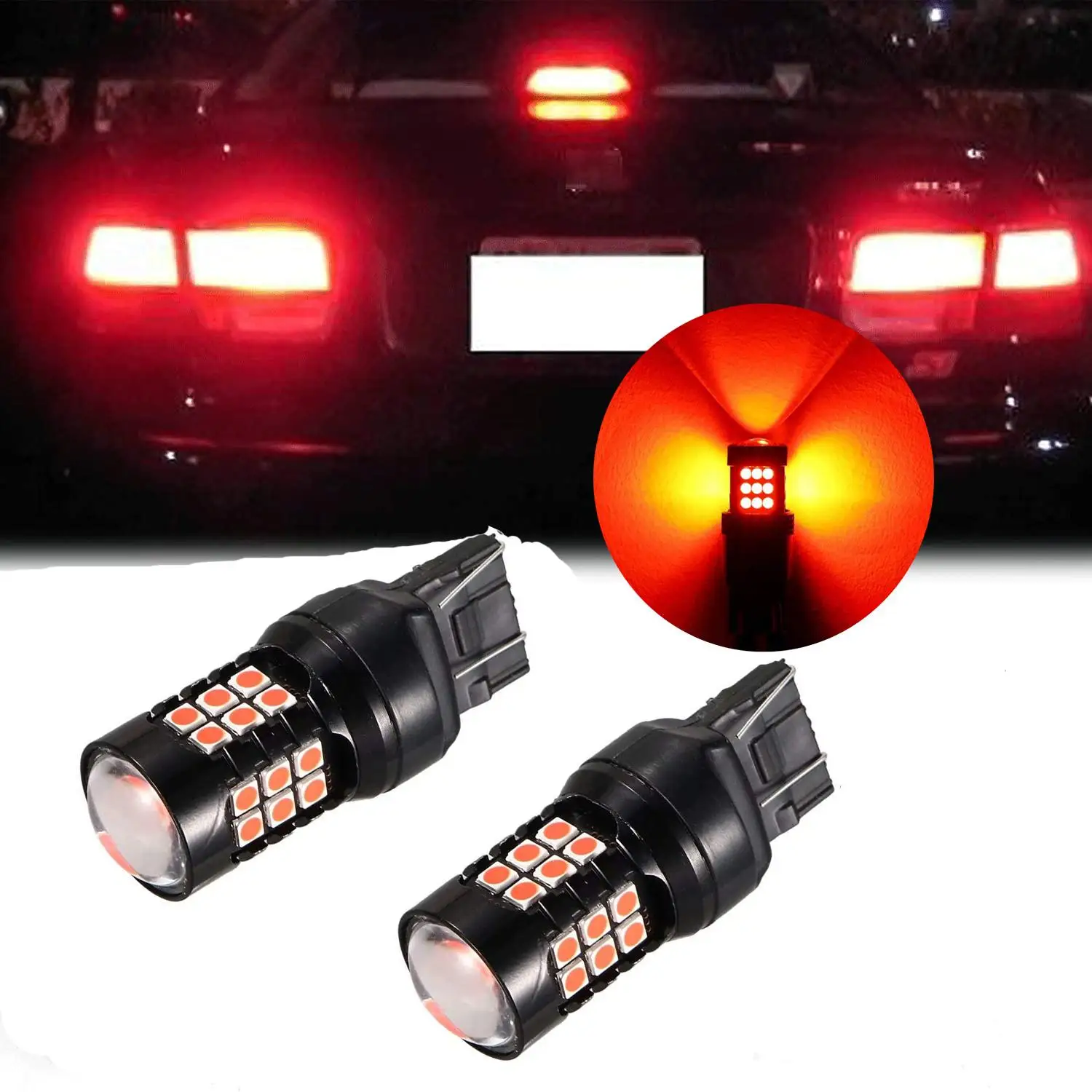 2x T20 7443 3014 30SMD Red LED Canbus Flashing Strobe Alert Brake Tail Light