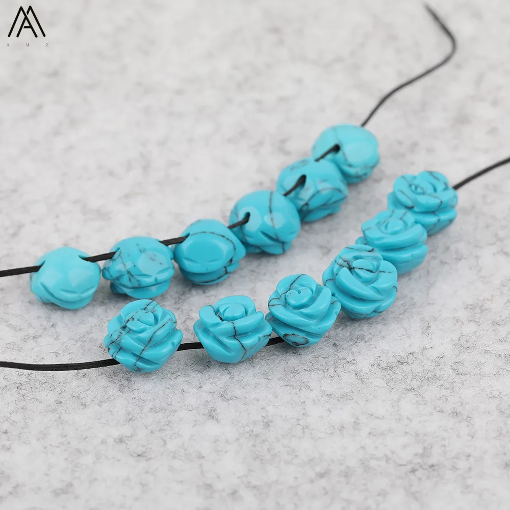 15 teile/los 10mm Natürliche Achate Lapis Fluorit Stein Quarz Kristall Geschnitzte Rose Blume Form Ohrring Perlen Für Schmuck DIY Machen – Detail 7