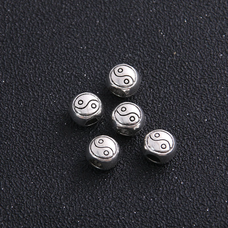 8pcs Two Color Vintage Zinc Alloy Double-sided Supreme Pole Big Hole Beads Charms For Bracelets Making Wholesale