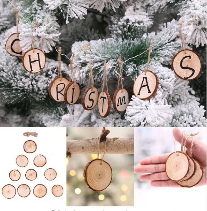 

10Pcs DIY Natural Wooden Pendant Christmas Tree Decorations Wood Hanging Ornaments Christmas Decorations For Home New Year Decor