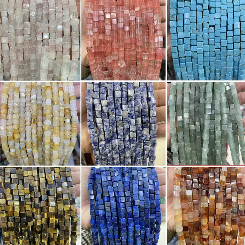 Natural Stone 6x6mm Cube Square Beads For Jewelry Making 15