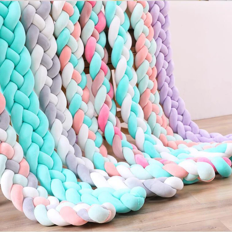 1PC 2.2M/3M Newborn Bed Bumper Long Knotted 4 Braid Pillow Cot Bumper Knot Crib Infant Room Decor Comfortable protector