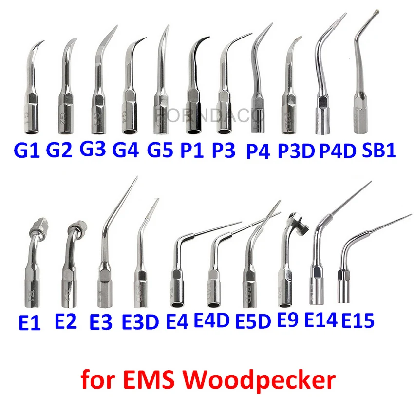 

5pcs Dental Ultrasonic Scaler Periodontics Endodontics Dentists Multifunction Endo Perio Scaling Tips G1 P1 E for EMS Woodpecker