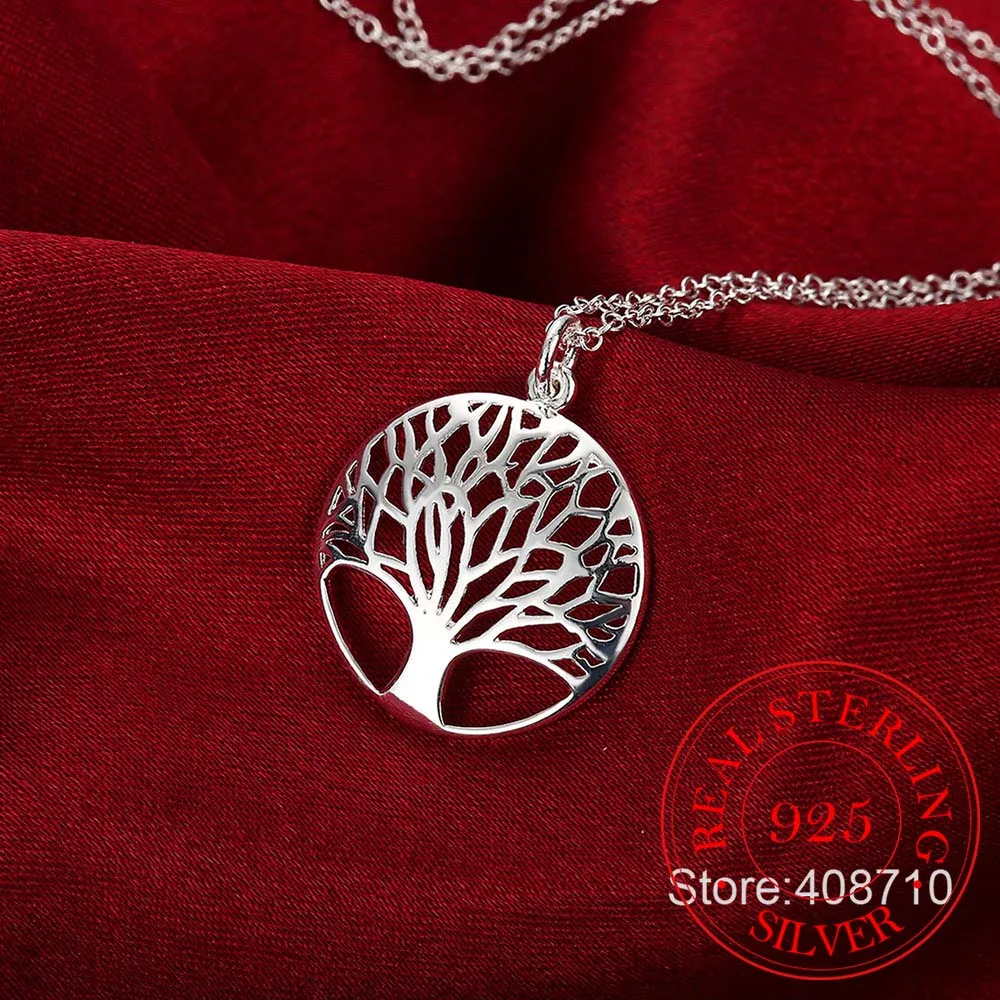 Hot Tree of Life Crystal Round Small Pendant Necklace 925 sterling silver Bijoux Collier Elegant Women Jewelry Gift Dropshipping