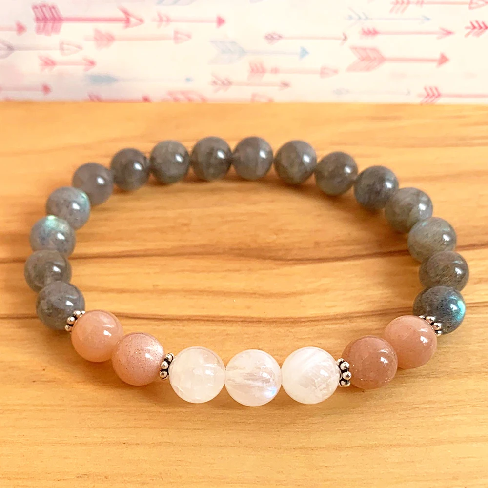 MG1205 AAA Grade Labradorite Feminine Energy Bracelet Moonstone and Sunstone Bracelet Creativity & Happiness Jewelry