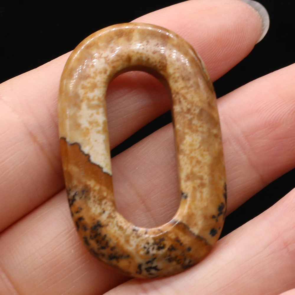 New Fashion Natural Stone Hollow Oval Pendant Dalmatian Jasper Charms for Jewelry Making DIY Crafts Earring Necklace 25x40mm
