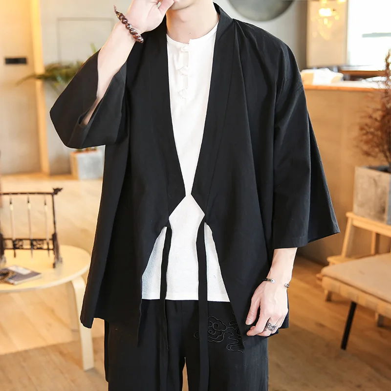 Kimono Samurai Costume Chinede Style Men Japanese Cardigan Haori Clothing Summer Harajuku Kimono Jackets Casual Cotton Yukata