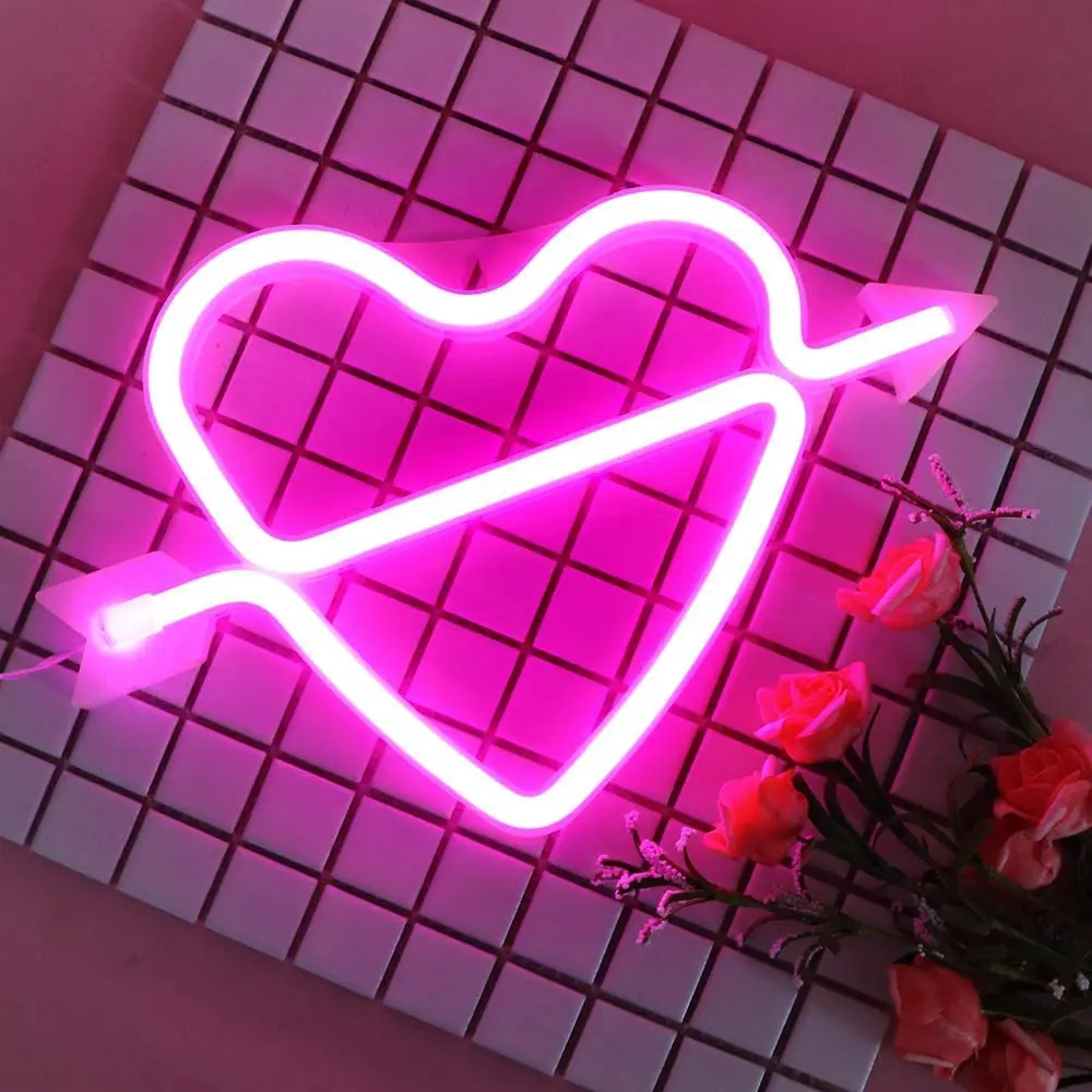 

Cupid's Bow Shape Neon Light Romantic LED Heart Night Lamp Battery&USB Operated Neon Signs For Bedroom Xmas Birthday Party Weddi