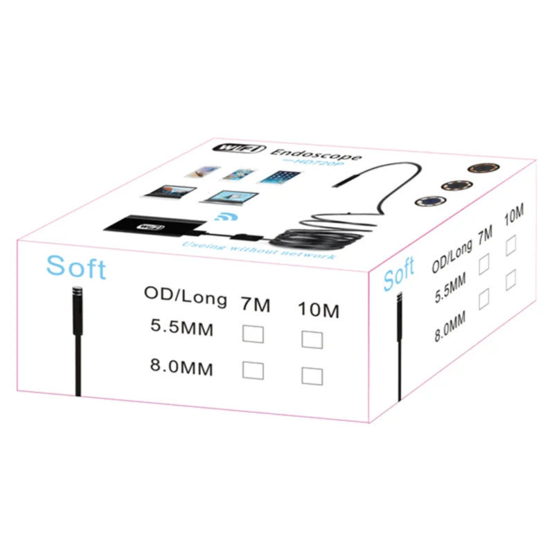 Topodome 2.0Megapixel 720P WiFi Wireless Endoscope Waterproof Inspection Snake USB Borescope 8leds Lighting Phone Mini Camera