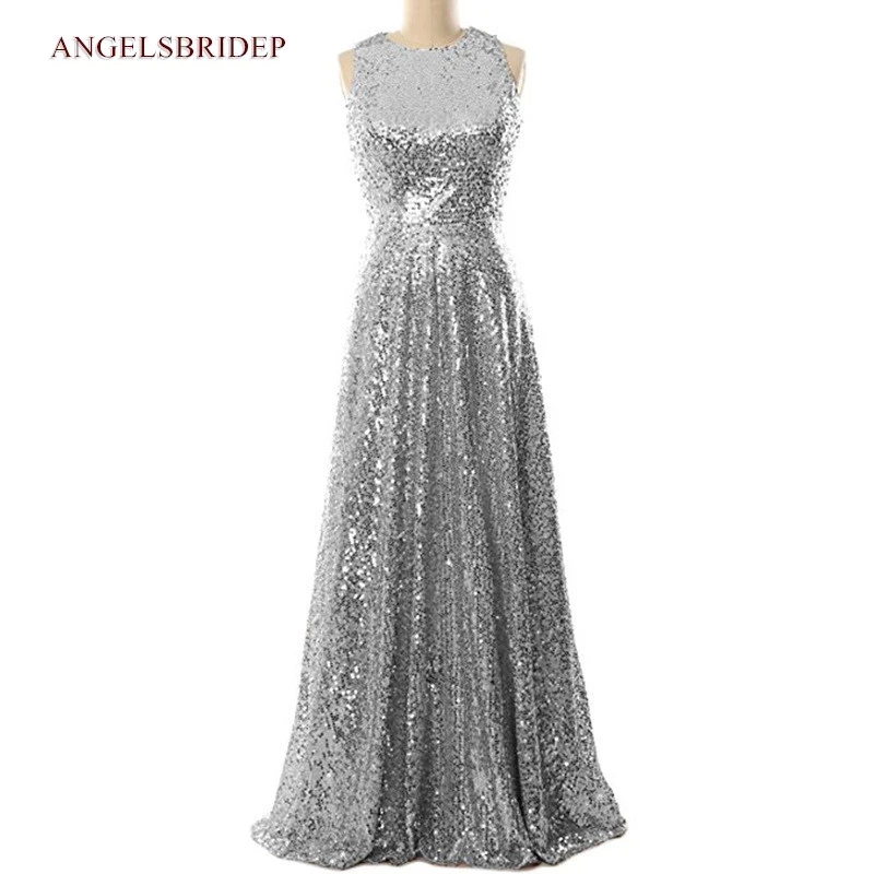 

ANGELSBRIDEP Sequin Long Evening Dresses Sexy High-Neck Floor-Length Robes De Soiree Abendkleid Formal Celebrity Party Gowns