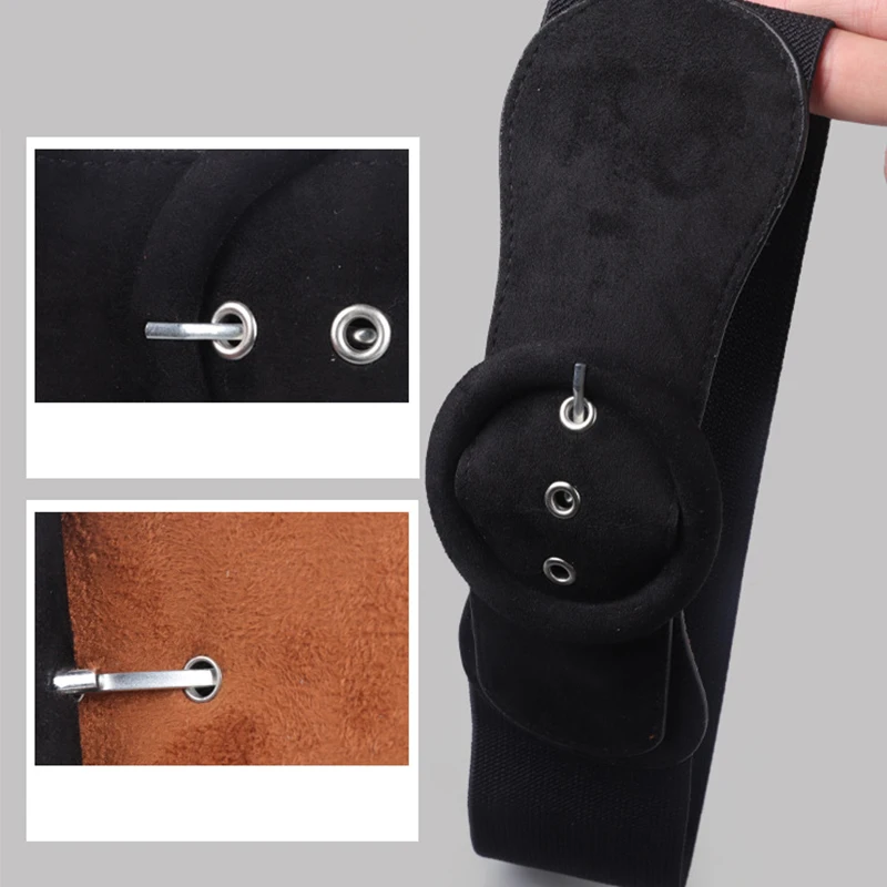 Mode Dames Suède Elastische Riem Donsjack Wijde Riem All-Matching Jurk Pin Gesp Riemen Strik Gesp Zachte Tailleband