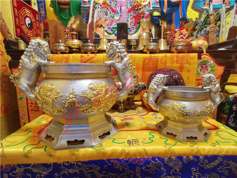 

Taoist Supplies, Tin Incense Burner, Double Dragon, Lion Ear censer, Taoist altar offering censer