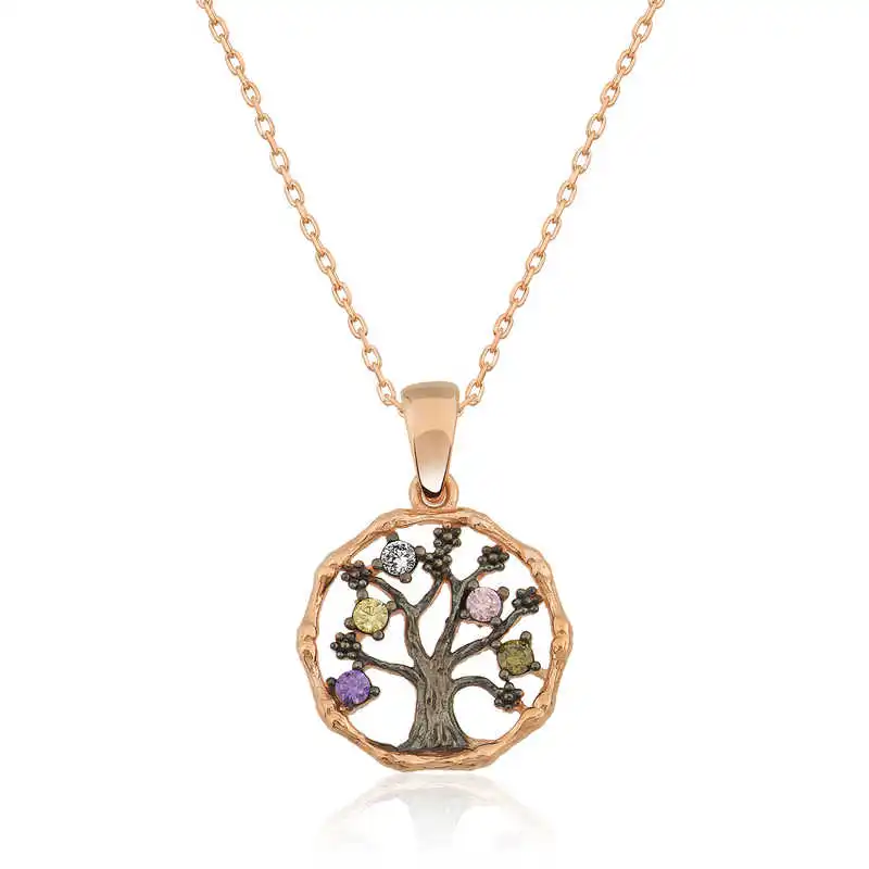 Silver Small Life Tree Women 'S Necklace Zircon Stone 925 Sterling Women Fine Jewelry Wedding Party Birthday Gift - Box - Pendant - Chain Choker - Female - Ladies - Fashion