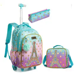 Children school Rolling Backpack Bag School Wheeled Backpack for girls SchooTrolley Bag Wheels Kids Travel luggage Trolley Bags