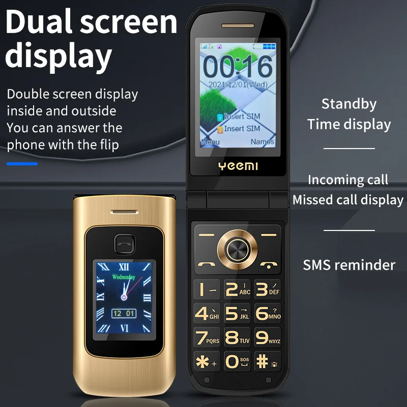 SERVO K21 Double Screen Flip Mobile Phone Speed Dial Flashlight FM Radio Bluetooth MP3 2G GSM Folding Cellphones Dual SIM Cards