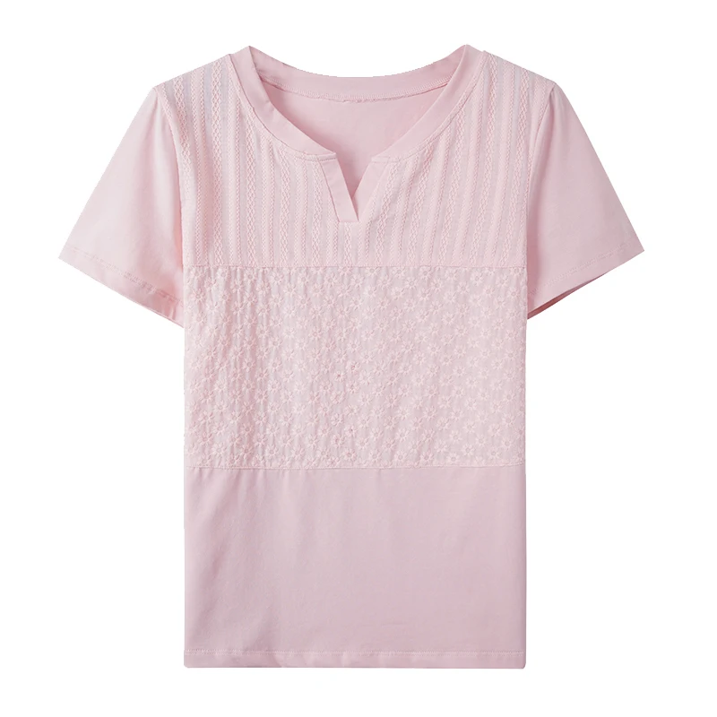 New Hipster Cotton T Shirt Womens Patchwork V-Neck Contrasting Colors Ladies Summer T Shirts Slim Clothes Female Tee Shirt Femme